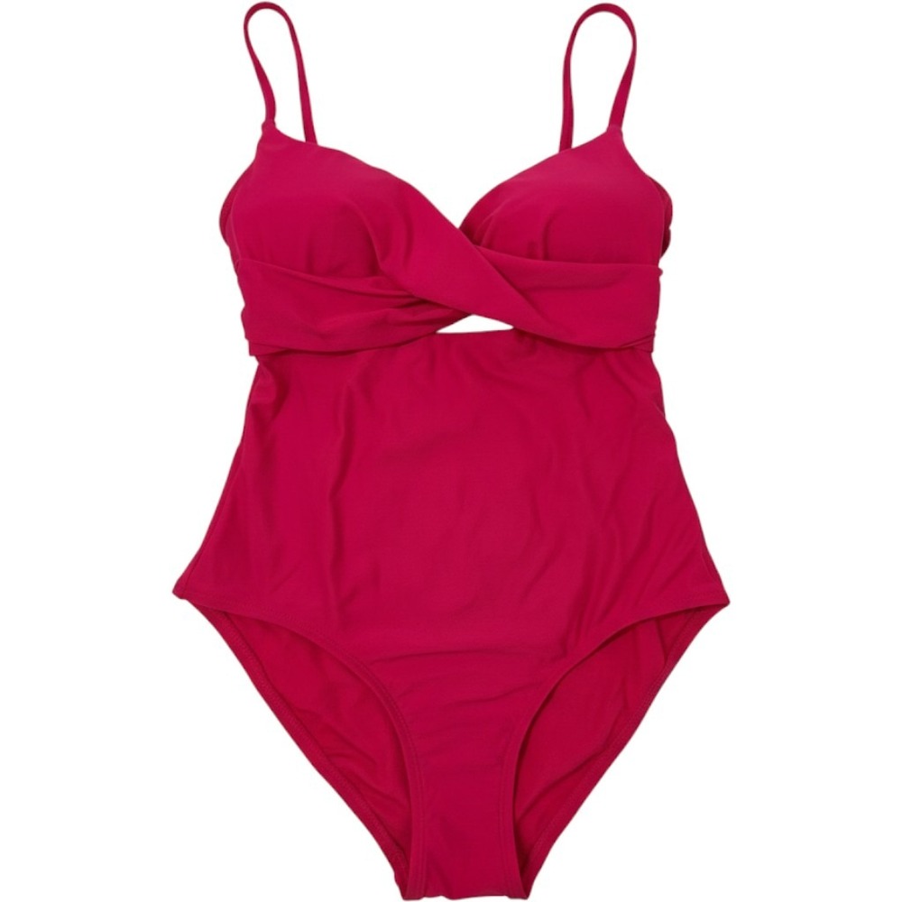 DKNY Womens Pink Fucsia Wrap Front Keyhole One Piece Swimsuit  UPF 40+ - Picture 5 of 7